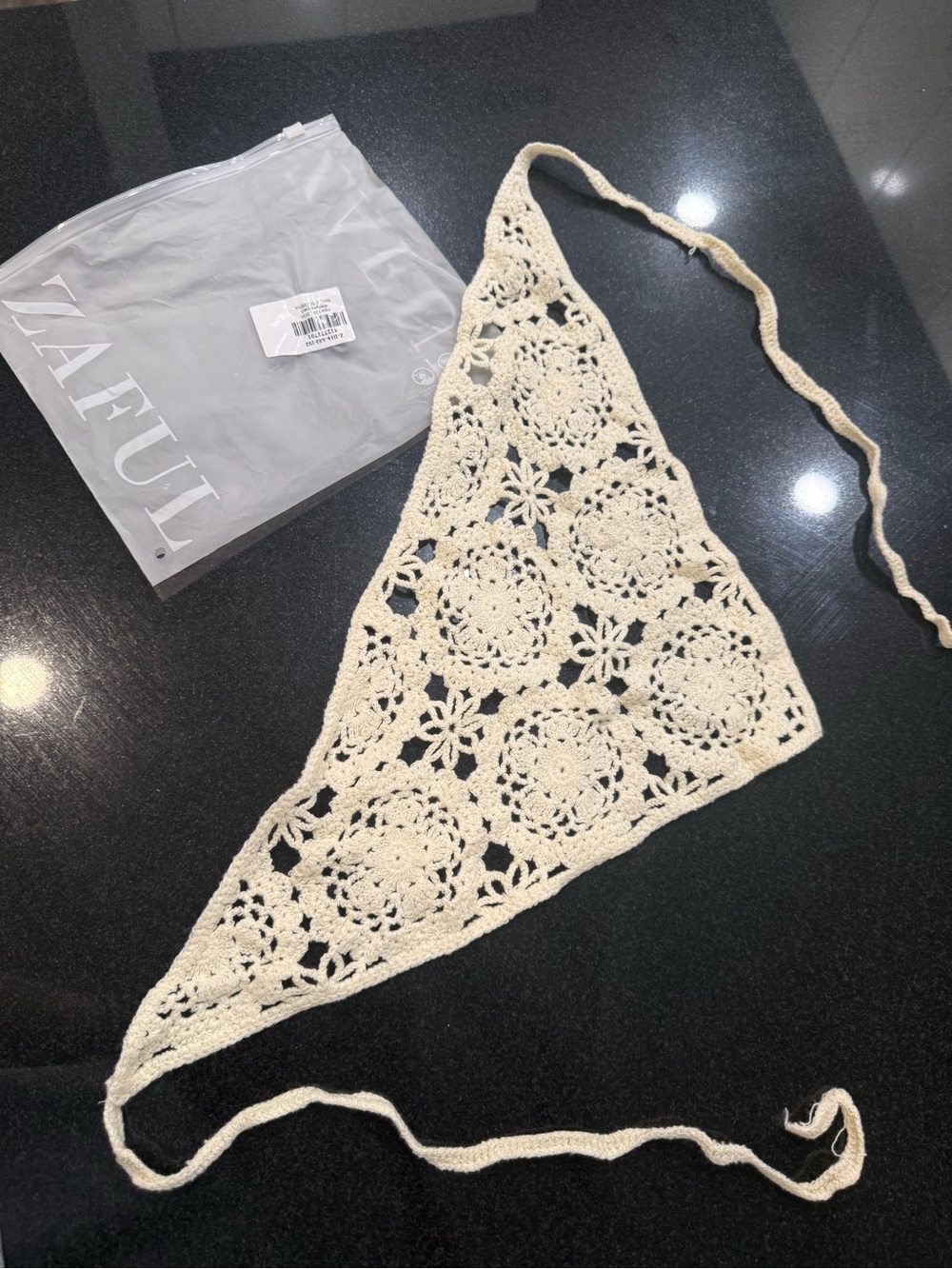 Zaful Cream Crochet Triangle Scarf Wrap